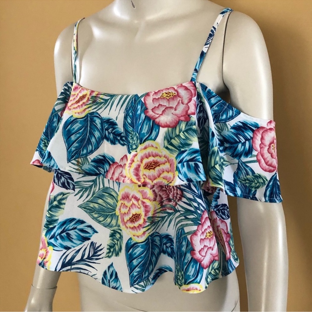 H&M Divided Floral Print Cold Shoulder Top - Size 8 - NWOT - Picture 3 of 12